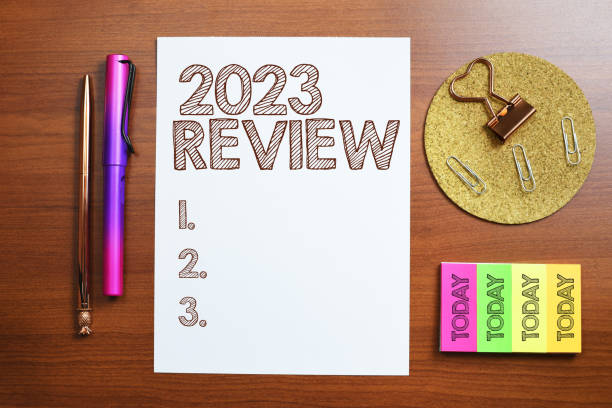 istock Text caption presenting 2023 Review. Concept meaning seeing important events or actions that made previous year 1424248387