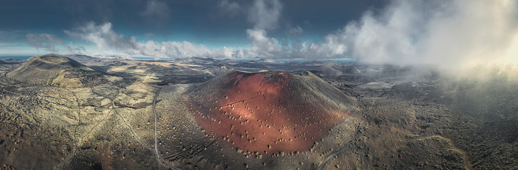 Lanzarote Island volcanos from aerial view