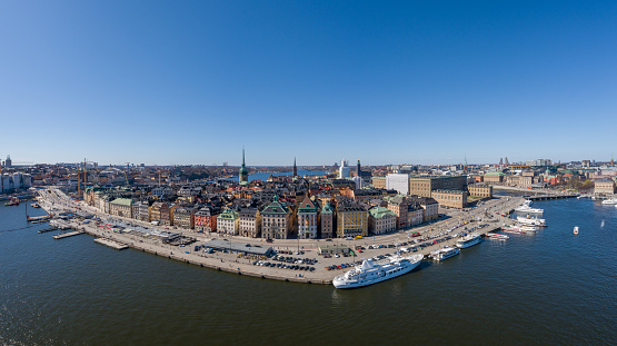Stockholm Cityscape with Beautiful Old Town Architecture. Sweden. Drone Point of View