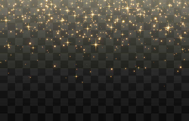 świetlisty magiczny pył, zakurzony połysk. latające cząstki światła. świąteczny efekt świetlny. błyszczące cząsteczki baśniowego pyłu świecą w ciemności. ilustracja wektorowa na przezroczystym tle. - fairy dust stock illustrations
