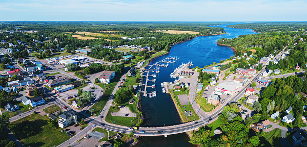 Aerial view of a small town in Prince Edward Island.