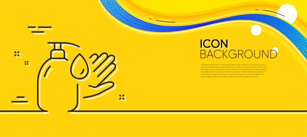 istock Wash hands line icon. Covid hygiene sign. Minimal line yellow banner. Vector 1424256858