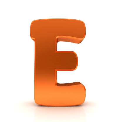 E letter orange sign 3d
