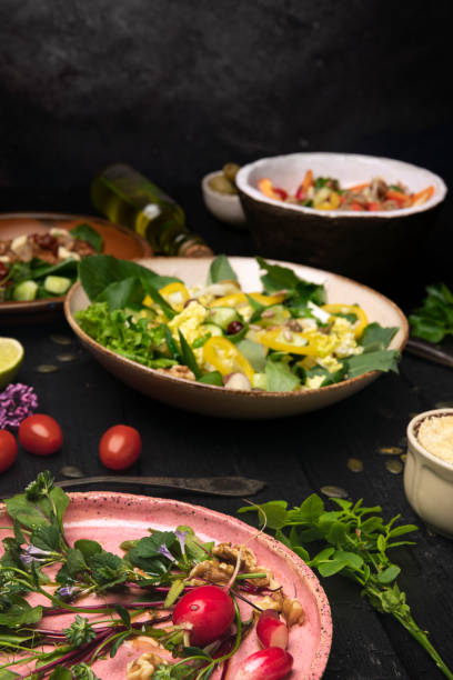 istock Dinner Table with mix of dishes 1424262194