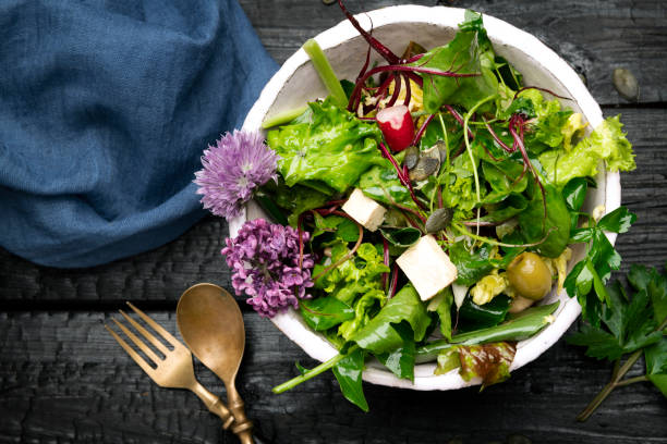 istock Leaf vegetable salad with gout chees 1424262439