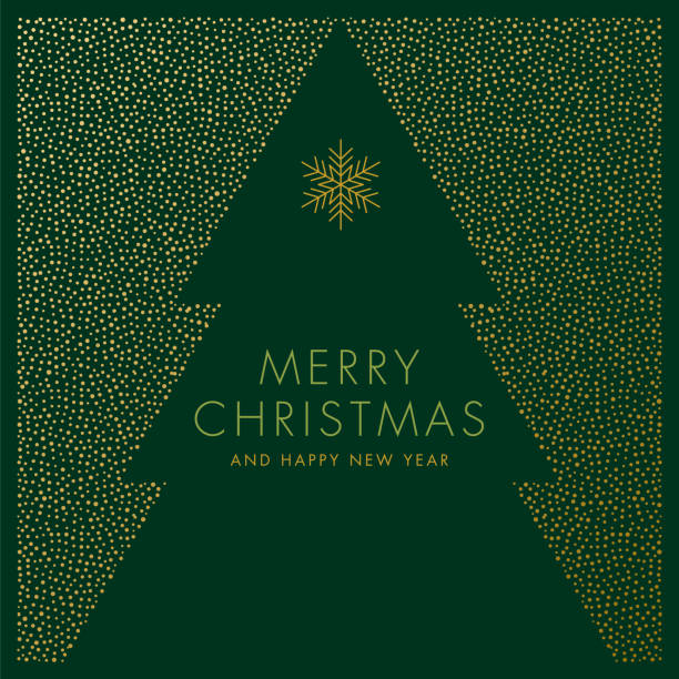 illustrations, cliparts, dessins animés et icônes de carte de vœux avec neige et arbre de noël stylisé. - christmas gold green backgrounds