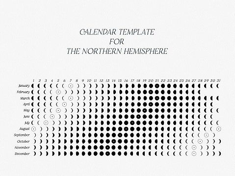 The template of the Lunar calendar 2023 for Northern Hemisphere on a white background. High quality poster