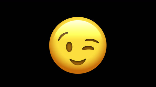 Animated Winking, Smiling Face Emoji. Seamless Loopable. 4K Cartoon Emoji Face Emoticon  Animation on Alpha Channel Background. Social Media Expression, Emotion and Feelings Sharing Concept.