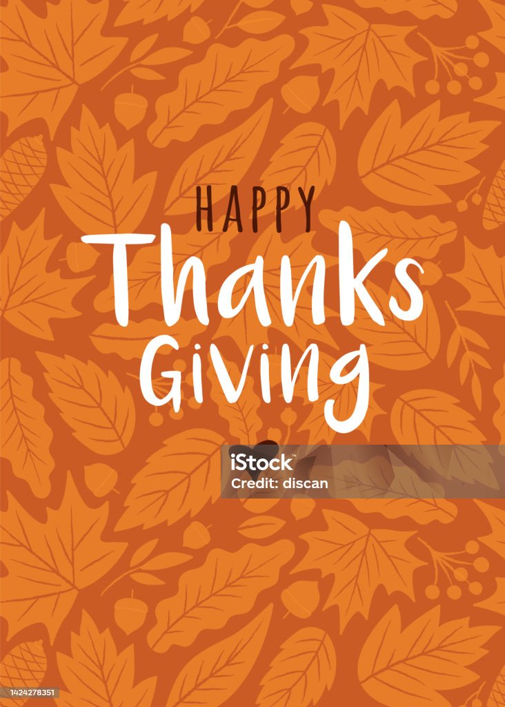 Happy Thanksgiving card with autumn leaves background. - Royaltyfri Thanksgiving vektorgrafik