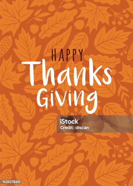 Happy Thanksgiving Card With Autumn Leaves Background-vektorgrafik och fler bilder på Thanksgiving