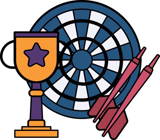 sport wyczynowy vector icon design, symbol sprzętu sportowego, znak sprawności fizycznej i dobrego samopoczucia, ilustracja stockowa leisure activity, rzutki z trofeum concept - dartboard bulls eye vector pub stock illustrations