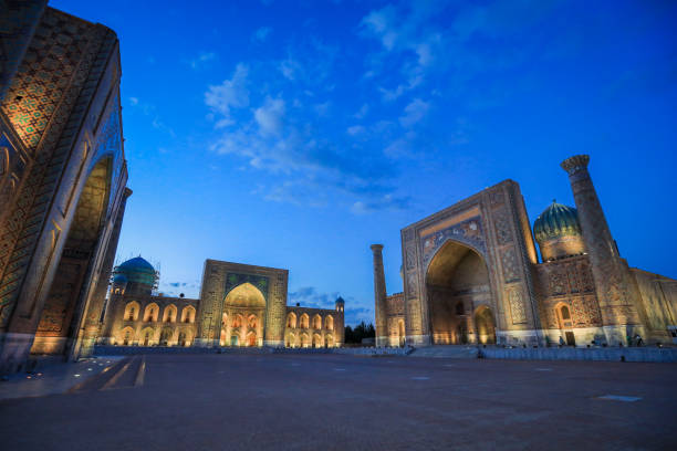 istock Evening Panoramic View to the Highlighted Registan square in Samarkand 1424285573