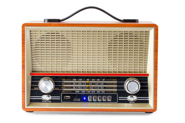 istock Vintage radio receiver with clipping path isolated on white background. 1424289666