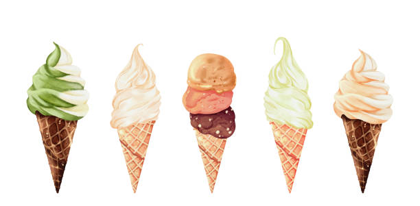 illustrations, cliparts, dessins animés et icônes de ensemble de conception vectorielle à l’aquarelle de crème glacée - ice cream sundae ice cream chocolate