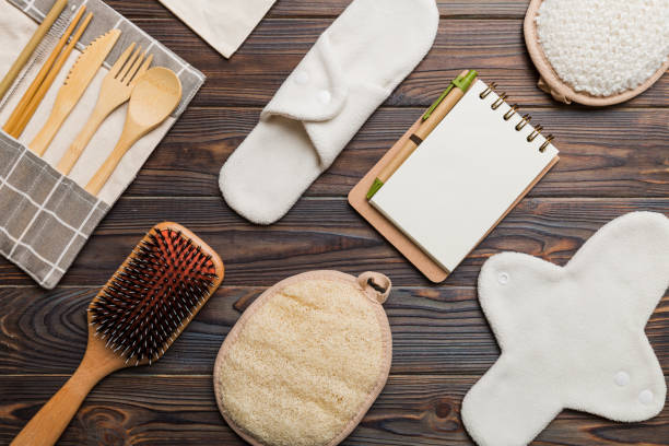 istock Zero waste concept. Eco-friendly home daily accessories. top view 1424295117