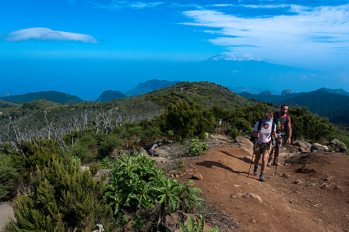 La Gomera, Canary Islands, Spain: hiking trails in the Garajonay National Park with the Teide volcano in the background