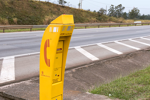 Sao Paulo Brazil. September 12, 2022. Highway emergency telephone. Castello Branco highway, km 73.
