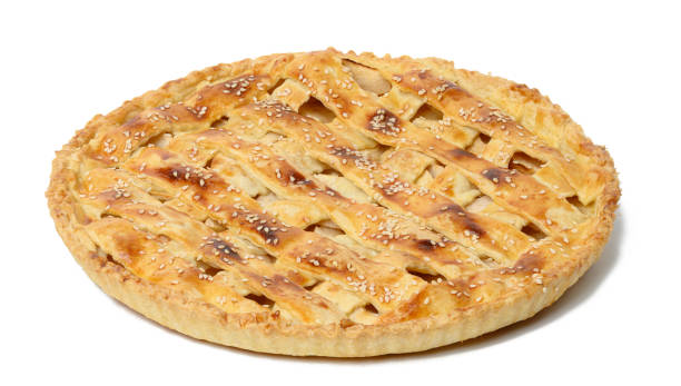 istock Round baked apple pie on a white isolated background, top view 1424309220