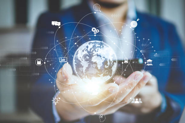 istock Business global network and internet connection, application technology and digital marketing, Digital link tech and big data online, Business people use smartphone. 1424309915