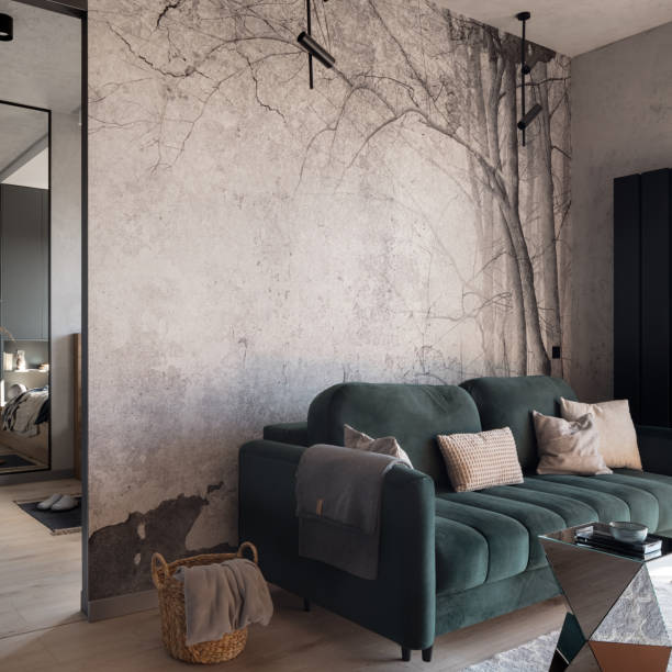 istock Small and cozy sofa in living room 1424310394