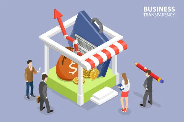 Vector illustration of 3D Isometric Flat Vector Conceptual Illustration of Business Transparency