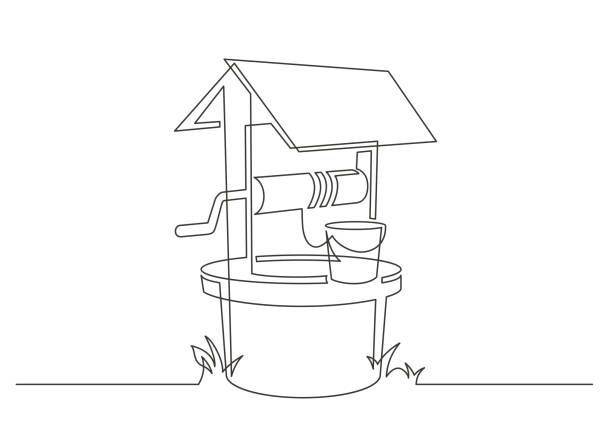 well one line Continuous line drawing of a water well. Vector illustration old water well drawing stock illustrations