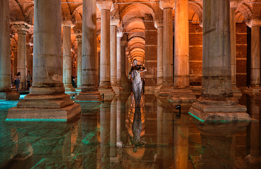 Basilica Cistern ancient Byzantine subterranean cistern in Istanbul, Turkey on 10 September 2022