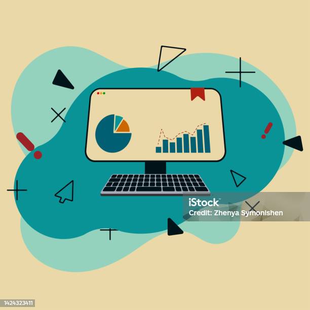 Desktop Computer With Online Statistics And Data Analytics Layout Stock ...