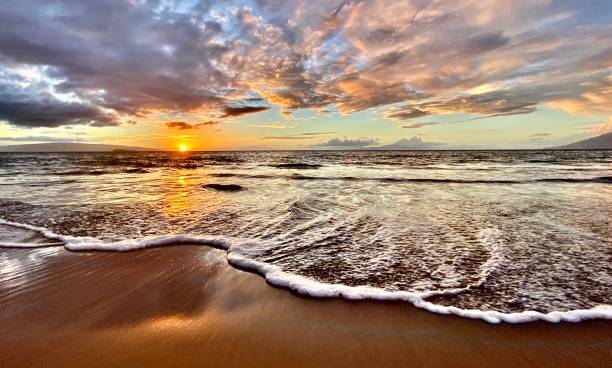 istock foamy waves splash at sunset on maui, hawai'i. 1424326001