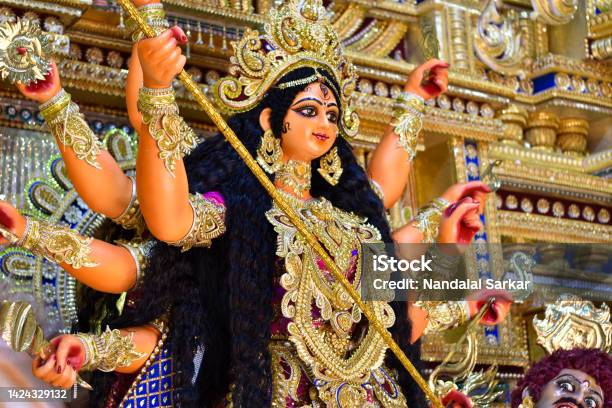 Happy Durga Puja Advertisement Kolkata Durga Puja Navaratri Dussehra Celebration Stock Photo - Download Image Now