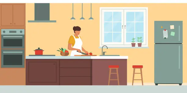 Vector illustration of Woman cooking in the kitchen