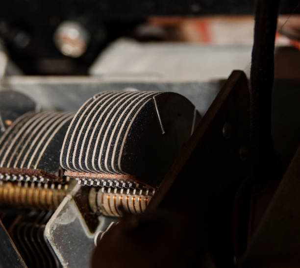 istock Mechanical variable capacitor, the tuner,  inside a 1950s radio. 1424330015