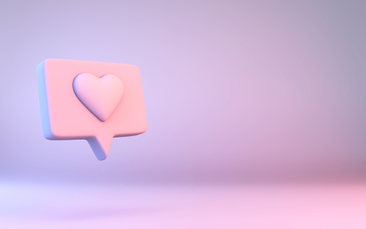 3d render Social Media heart like and love icon (Close-up)