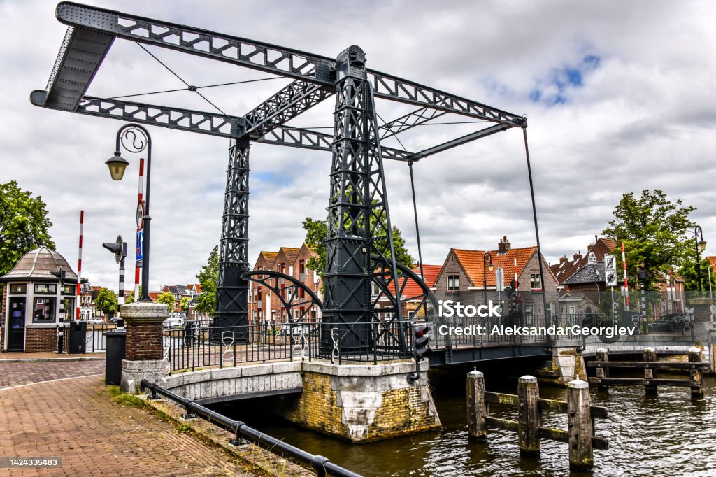 Harinxmabrug Bridge On De Geau River In Sneek, The Netherlands Architecture Stock Photo