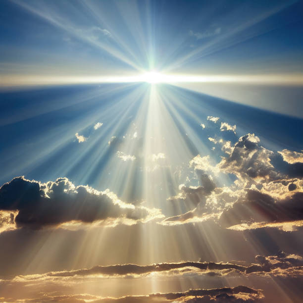 istock Sky blue and orange sunlight through clouds in the sky. 1424336815