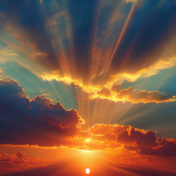 istock Sky blue and orange sunlight through clouds in the sky. 1424336891
