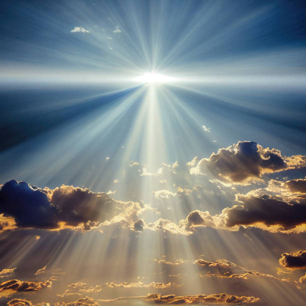 Sky blue and orange sunlight through clouds in the sky. Beautiful sky and clouds