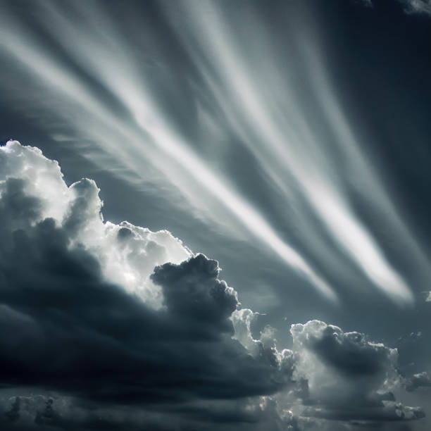 istock Stormy sky with dark gray cumulus cumulus background texture, thunderstorm. cloudy gray sky, 1424337917