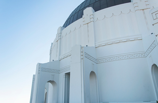 The domed roof and exterior at Griffith observatory in Los Angeles California.