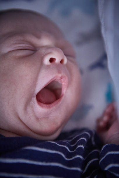 istock Newborn baby boy yawning 1424340117
