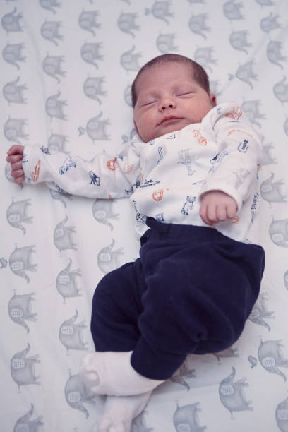istock Newborn baby boy sleeping in a crib 1424340821