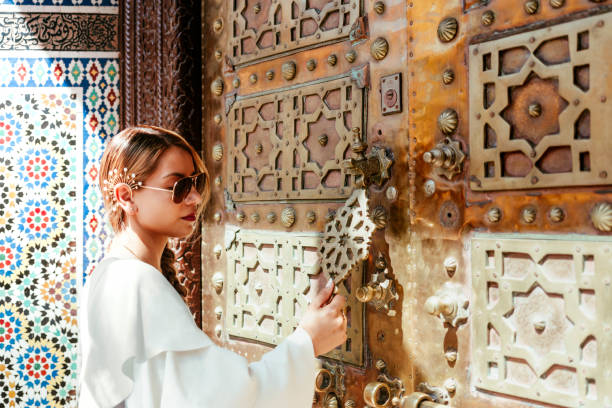woman entering a temple