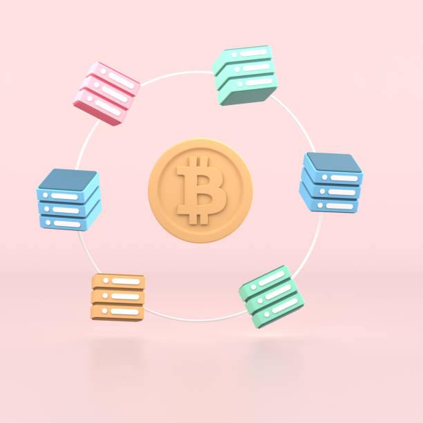 illustration de rendu 3d des données de stockage bitcoin - chain storage room equipment gold chain photos et images de collection