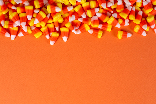 Traditional Halloween Candy Corn Candies With Copy Space.