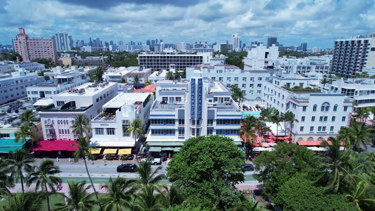 Aerial view of historic downtown district of Miami Beach Florida USA.