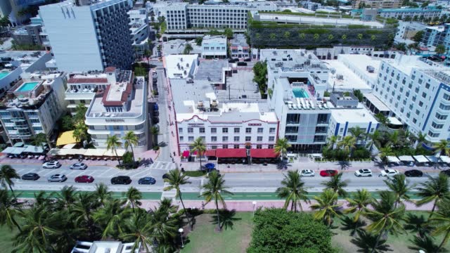 Aerial view of historic downtown district of Miami Beach Florida USA.