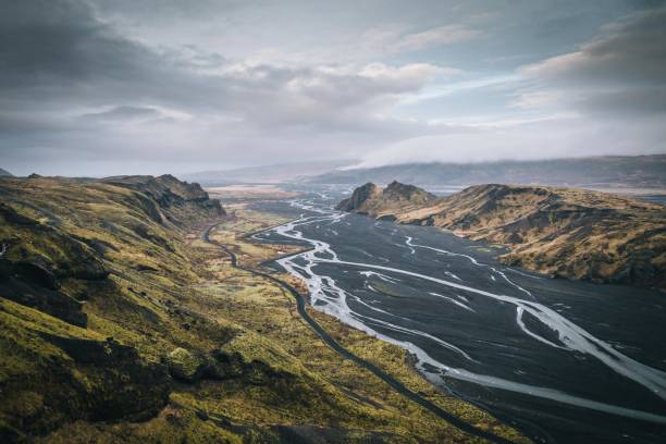 istock Drone view of river drainage in mountainous environment 1424352147