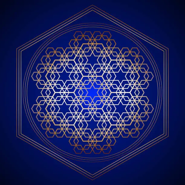 Vector illustration of Golden Hexagon Fractal