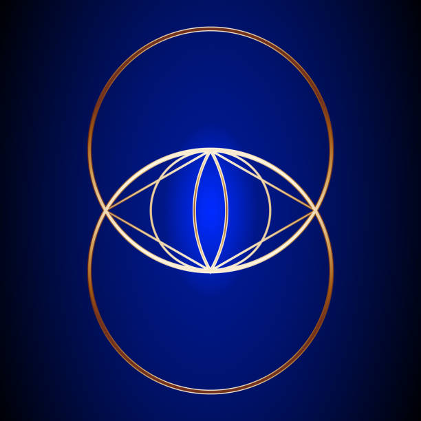 Gold Vesica Piscis / Sacred Geometry Gold Vesica Piscis on dark blue background vesica piscis stock illustrations