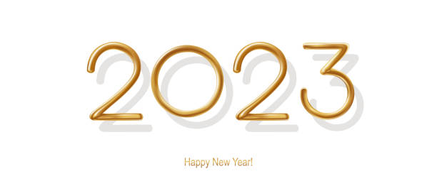 istock 2023 Happy New Year hand lettering calligraphy. Vector holiday illustration element. Typographic element for banner, poster, congratulations. 1424358097